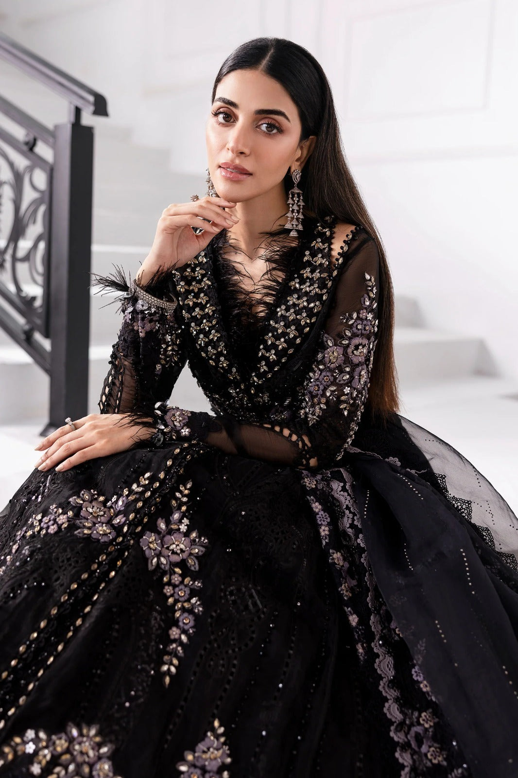 3 Piece Unstitched Embroidered Organza Suit | BD-3004 Color black