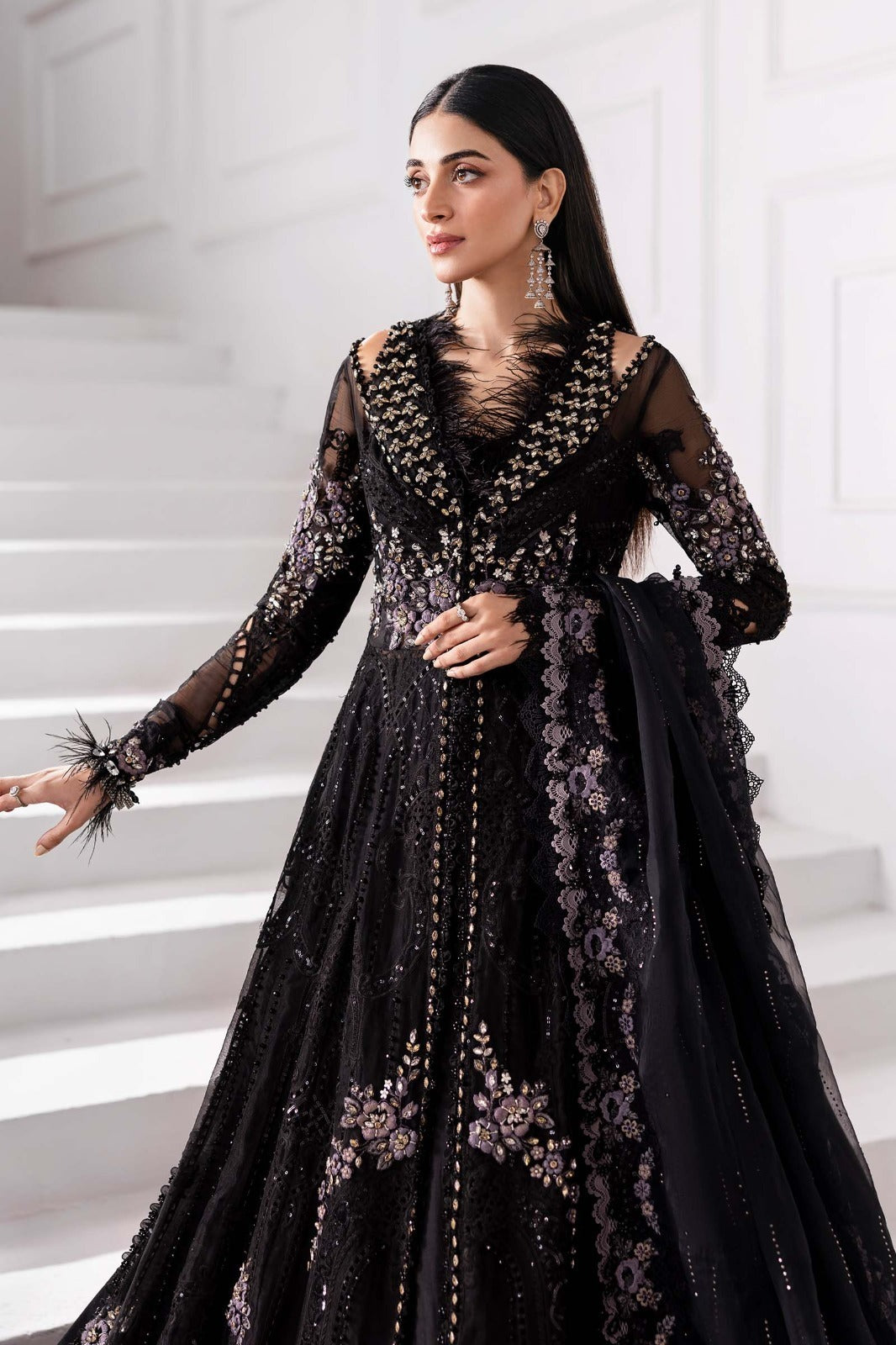 3 Piece Unstitched Embroidered Organza Suit | BD-3004 Color black