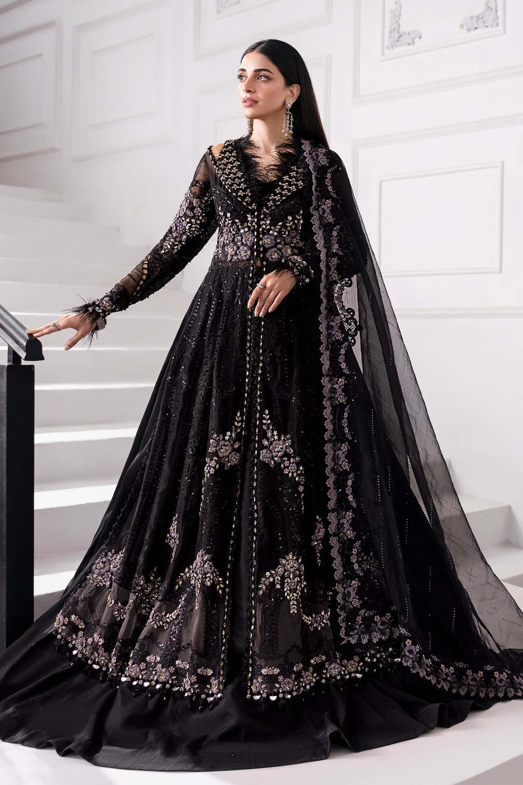 3 Piece Unstitched Embroidered Organza Suit | BD-3004 Color black